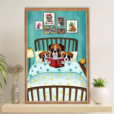 Funny Cute Boxer Canvas Wall Art Prints | Boxer Dad & Kids | Gift for Brindle Boxador Dog Lover