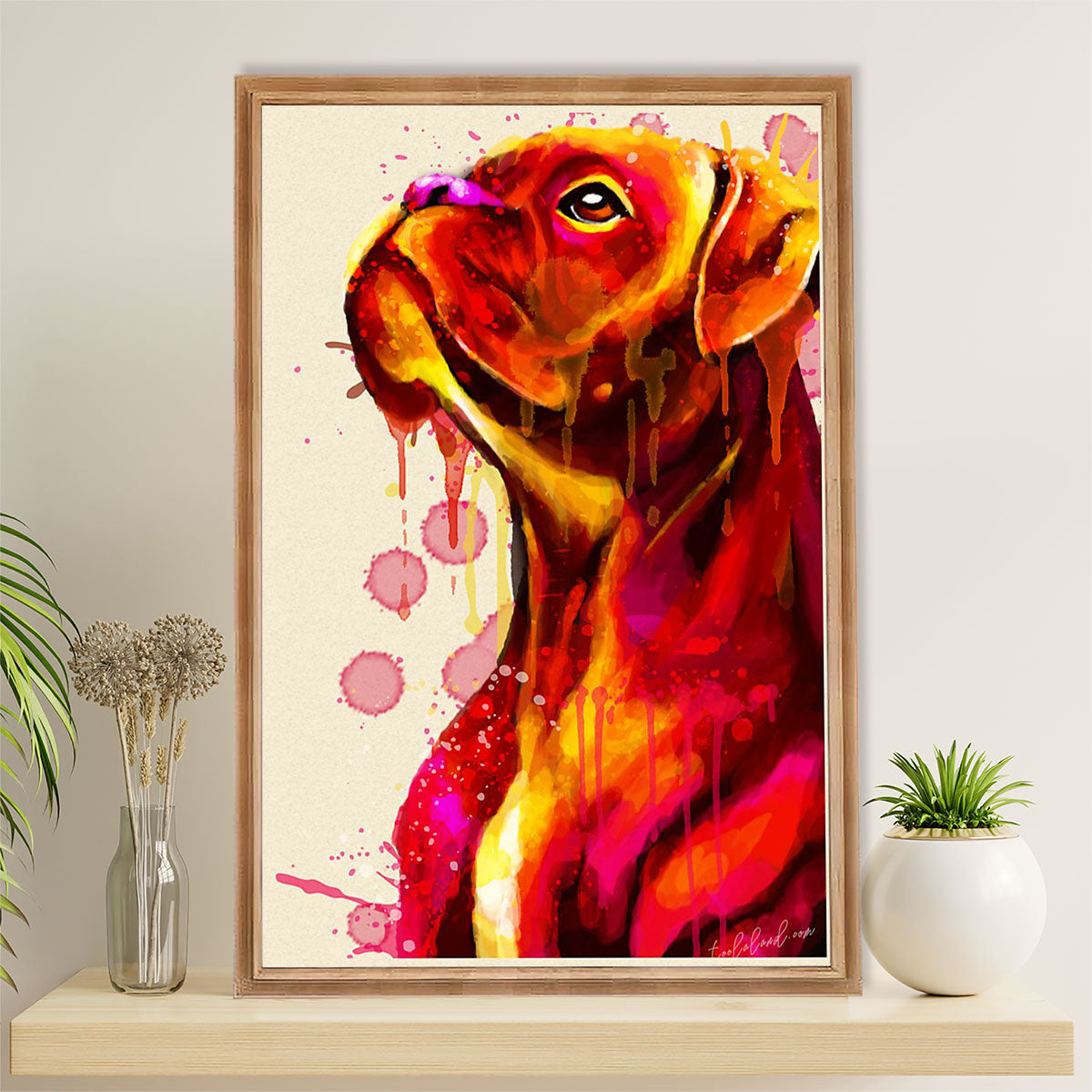 Funny Cute Boxer Poster | Watercolor Dog Painting | Wall Art Gift for Brindle Boxador Puppies Lover