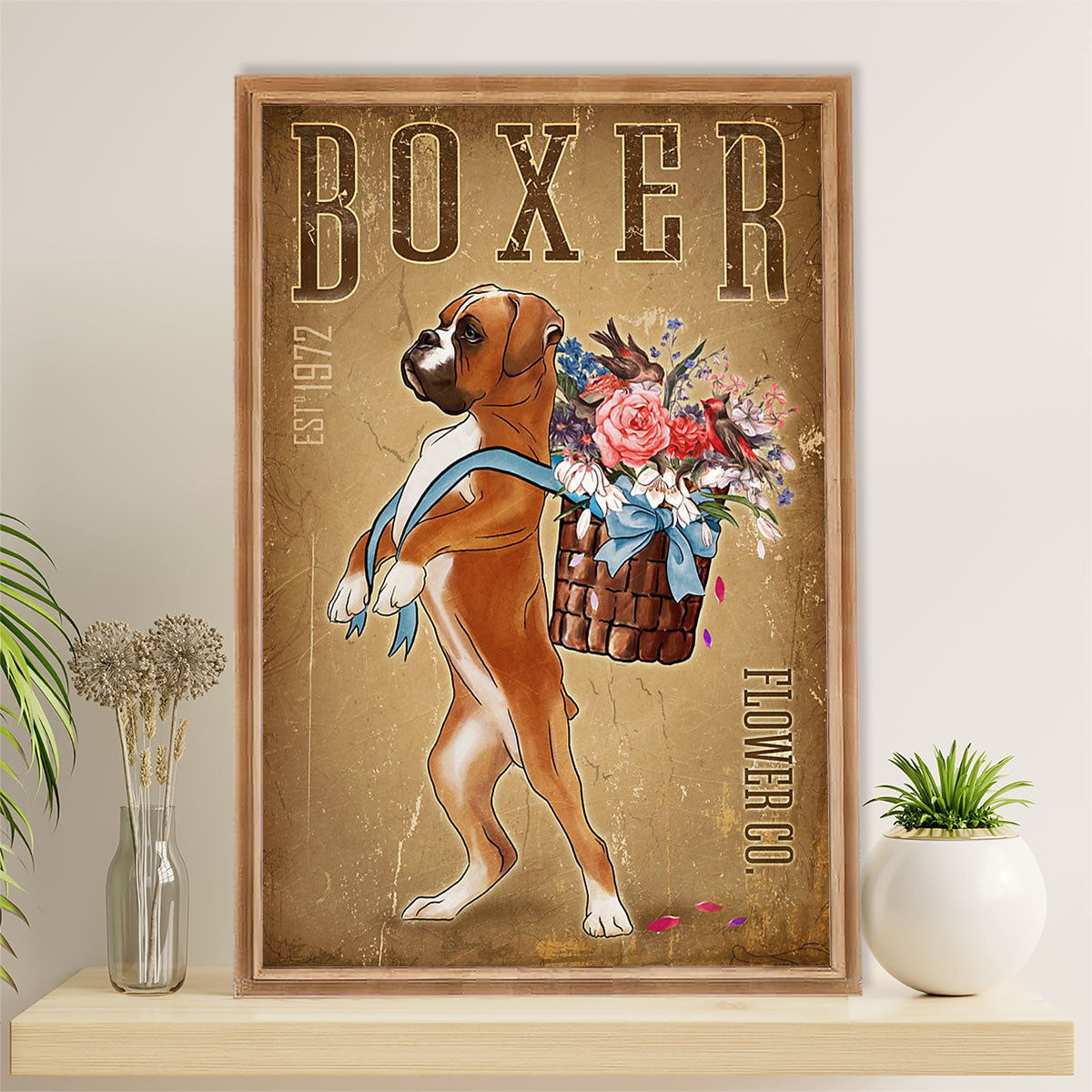 Funny Cute Boxer Canvas Wall Art Prints | Boxer Flower Co | Gift for Brindle Boxador Dog Lover