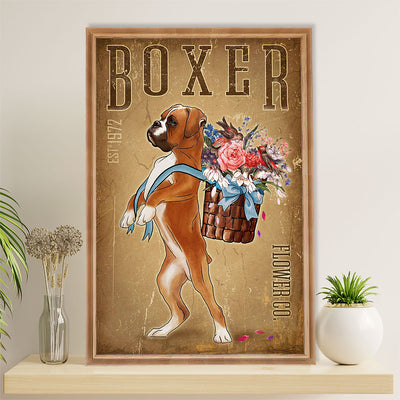 Funny Cute Boxer Poster | Boxer Flower Co | Wall Art Gift for Brindle Boxador Puppies Lover