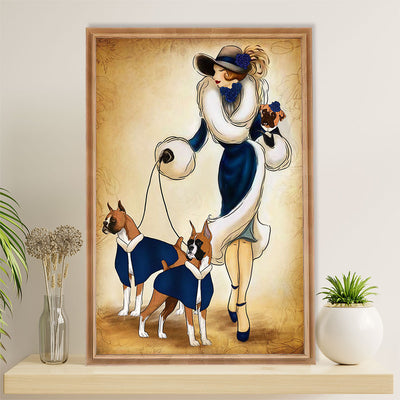 Funny Cute Boxer Poster | Lady & Dogs | Wall Art Gift for Brindle Boxador Puppies Lover