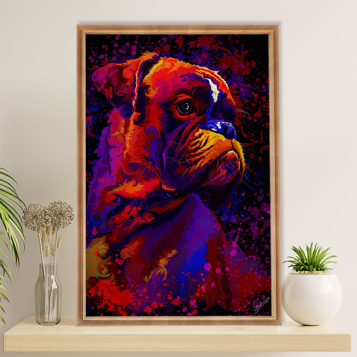 Funny Cute Boxer Poster | Watercolor Dog Painting | Wall Art Gift for Brindle Boxador Puppies Lover