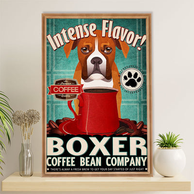 Funny Cute Boxer Poster | Coffee Bean Company | Wall Art Gift for Brindle Boxador Puppies Lover