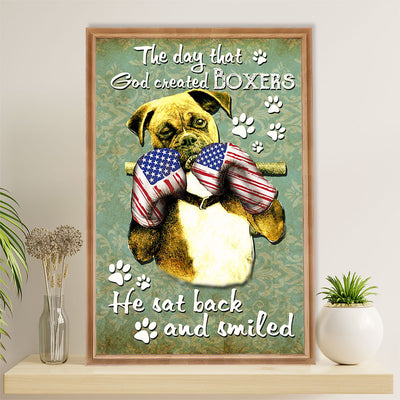 Funny Cute Boxer Poster | Dog American Gloves | Wall Art Gift for Brindle Boxador Puppies Lover
