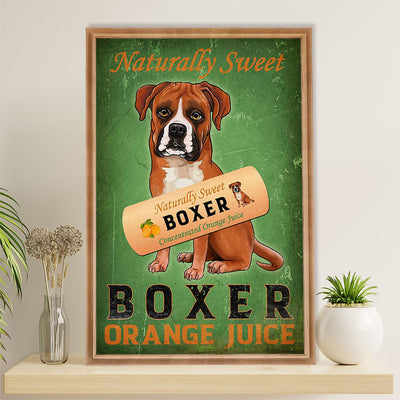Funny Cute Boxer Poster | Dog Orange Juice | Wall Art Gift for Brindle Boxador Puppies Lover