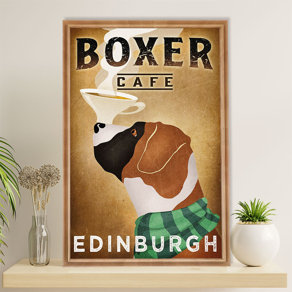 Funny Cute Boxer Canvas Wall Art Prints | Café Edinburgh | Gift for Brindle Boxador Dog Lover