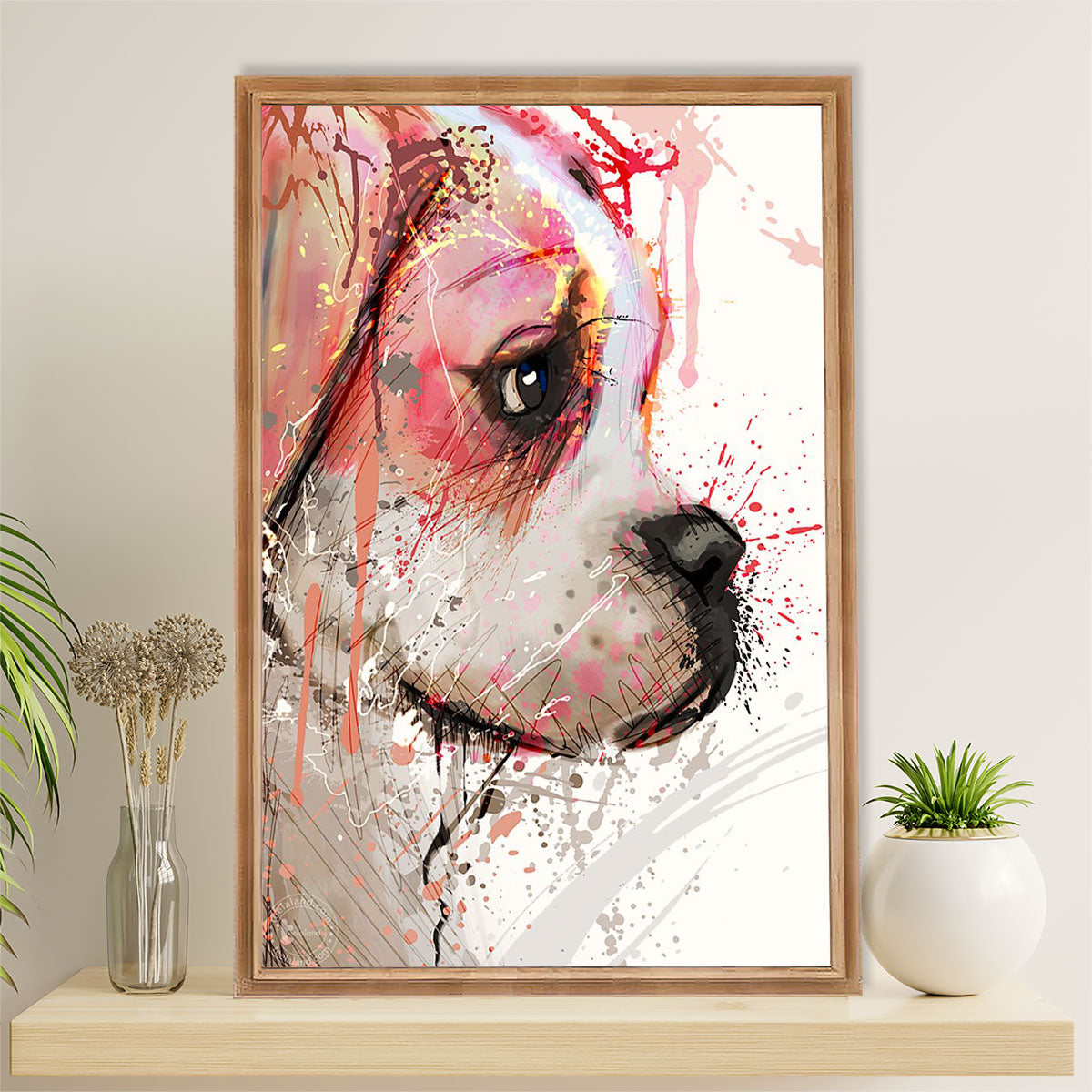 Funny Cute Boxer Poster | Watercolor Dog Painting | Wall Art Gift for Brindle Boxador Puppies Lover