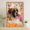 Funny Cute Boxer Canvas Wall Art Prints | Boxer & Butterfly | Gift for Brindle Boxador Dog Lover