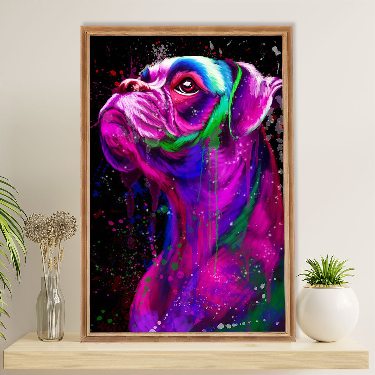 Funny Cute Boxer Poster | Watercolor Dog Painting | Wall Art Gift for Brindle Boxador Puppies Lover