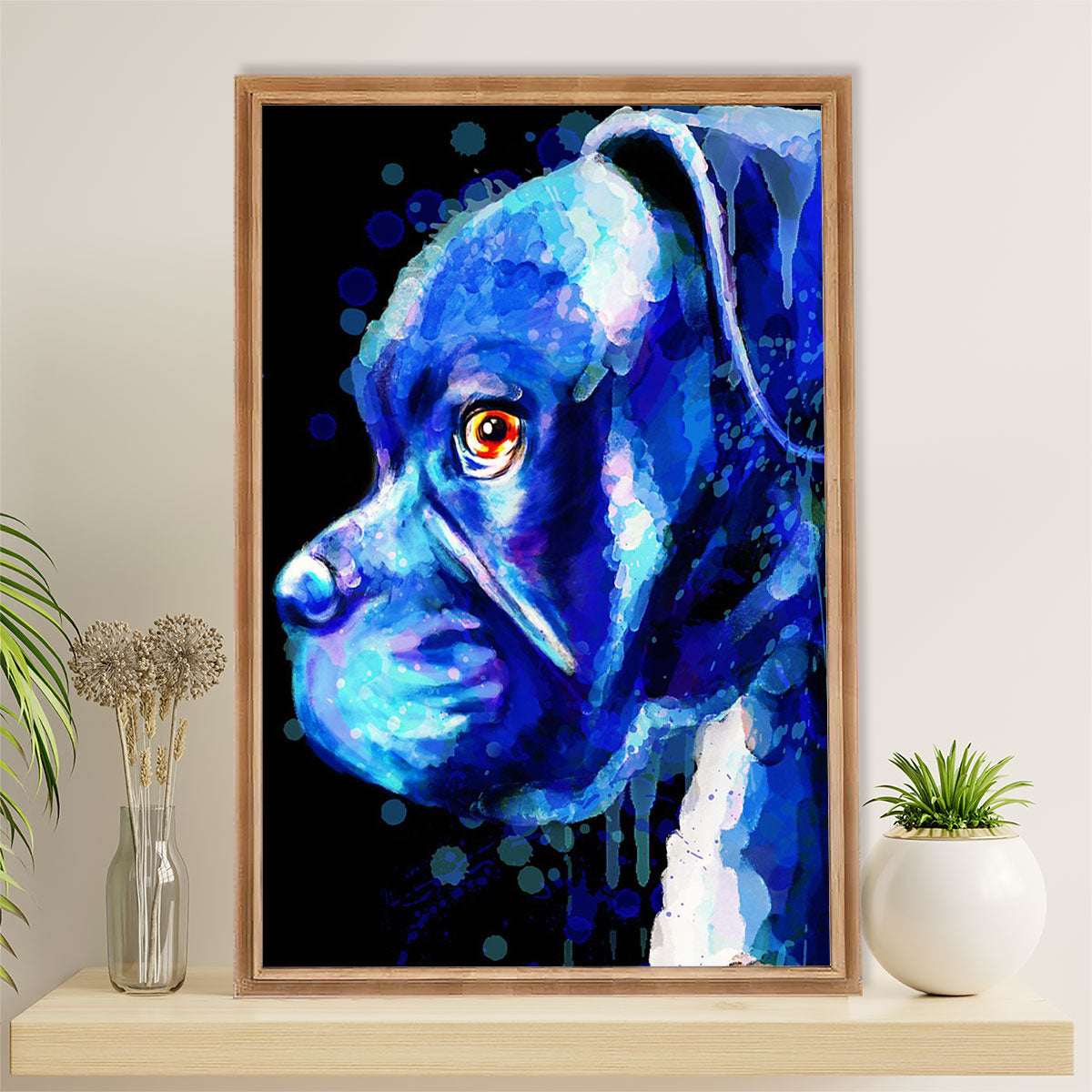 Funny Cute Boxer Poster | Watercolor Dog Painting | Wall Art Gift for Brindle Boxador Puppies Lover