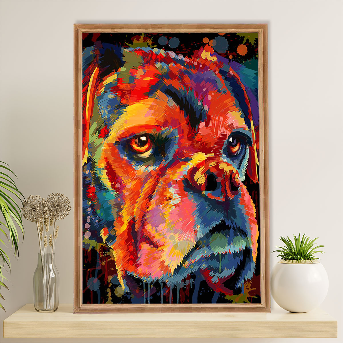 Funny Cute Boxer Poster | Watercolor Dog Painting | Wall Art Gift for Brindle Boxador Puppies Lover