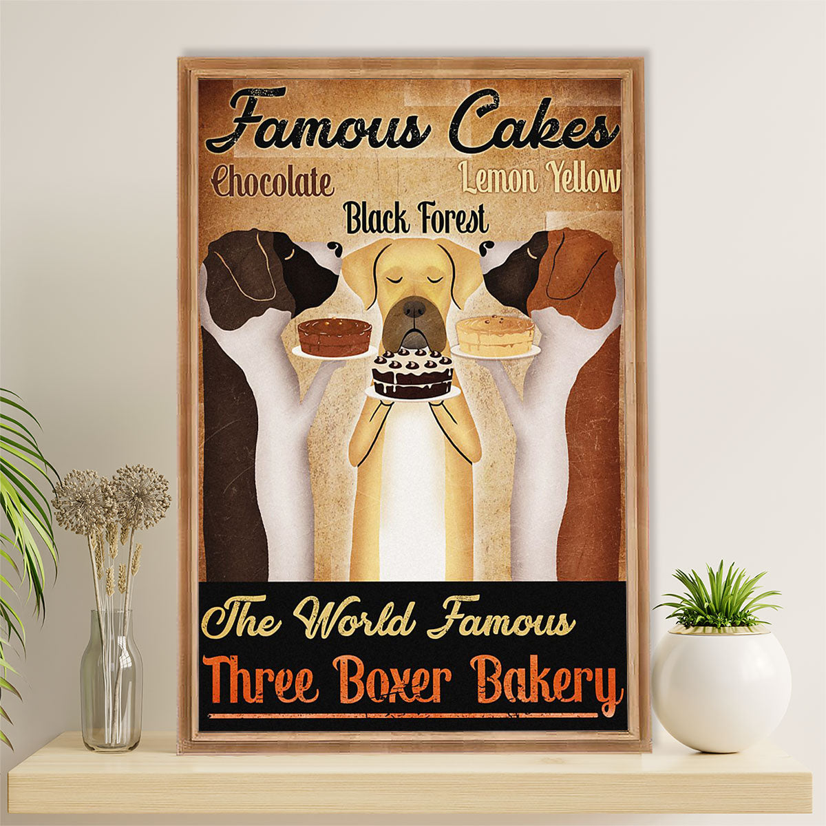 Funny Cute Boxer Poster | Boxer Bakery | Wall Art Gift for Brindle Boxador Puppies Lover