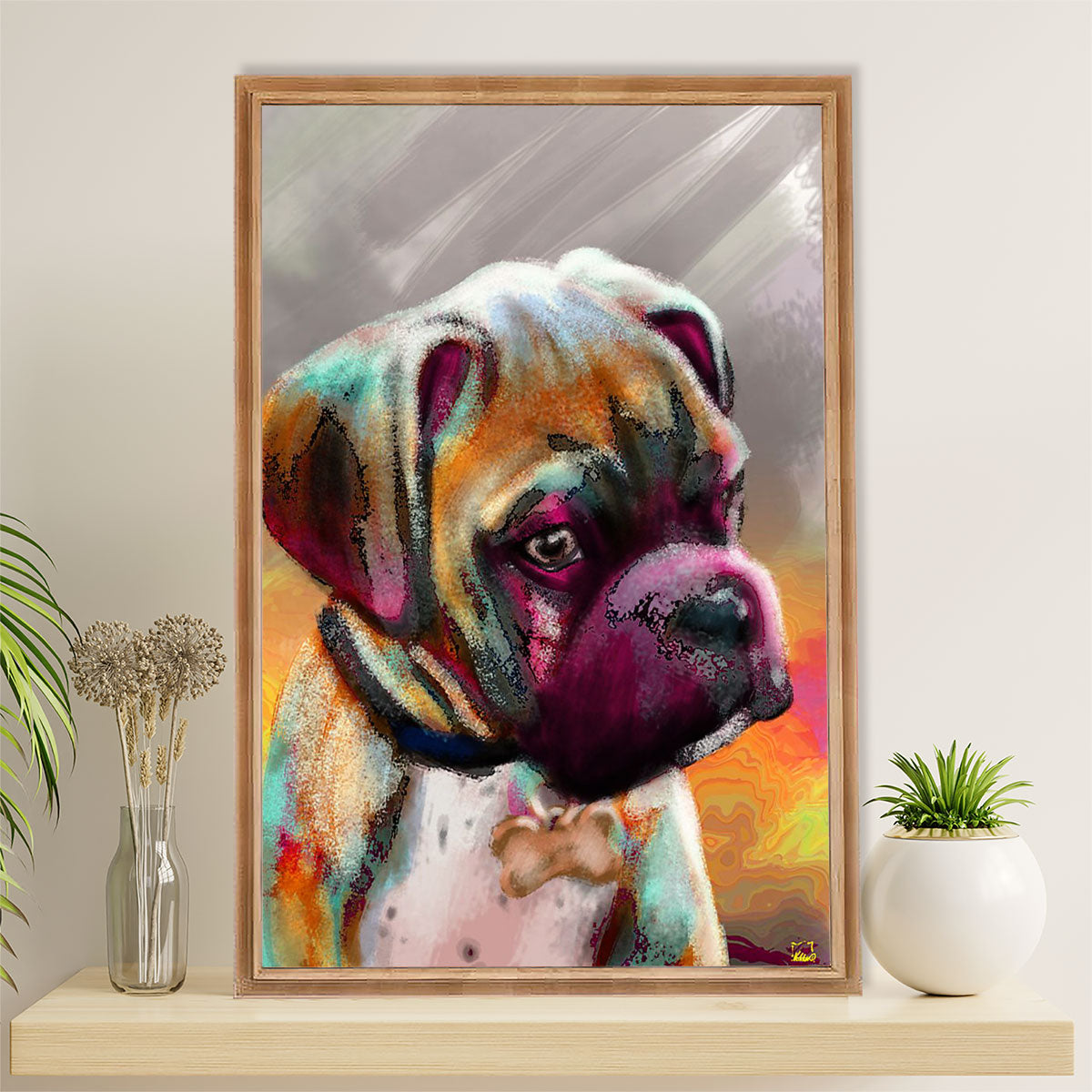 Funny Cute Boxer Poster | Watercolor Dog Painting | Wall Art Gift for Brindle Boxador Puppies Lover