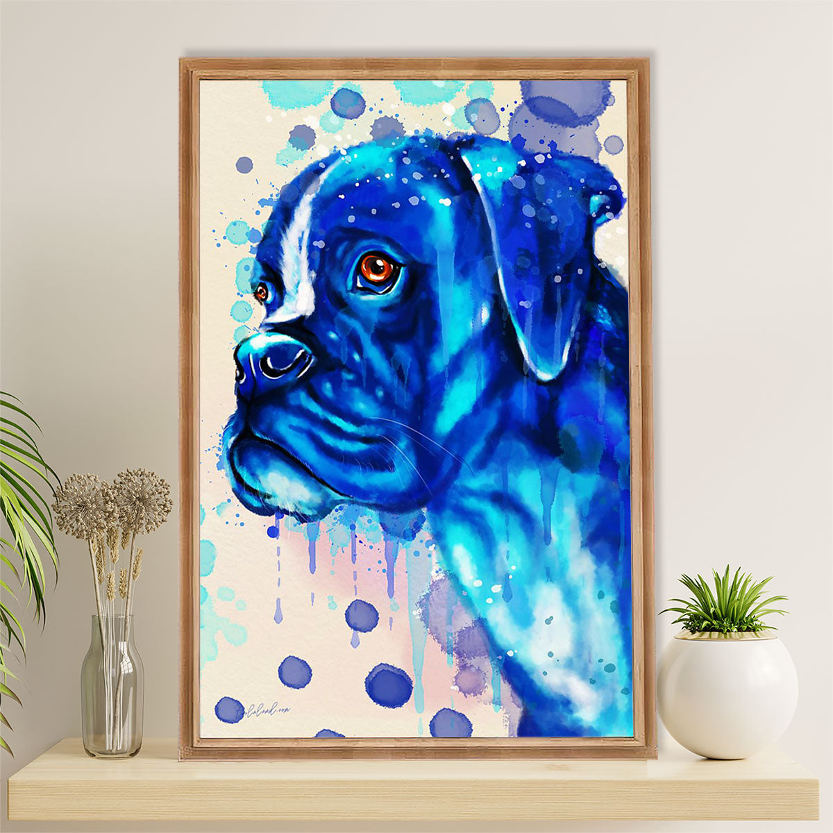 Funny Cute Boxer Poster | Watercolor Dog Painting | Wall Art Gift for Brindle Boxador Puppies Lover