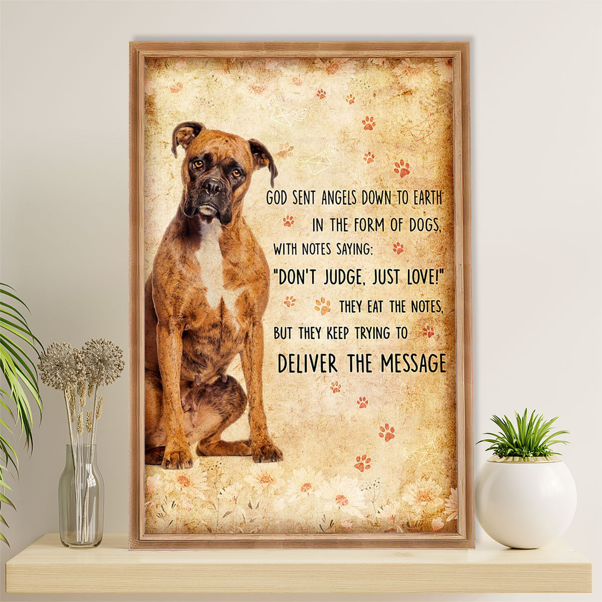 Funny Cute Boxer Canvas Wall Art Prints | Deliver The Message | Gift for Brindle Boxador Dog Lover