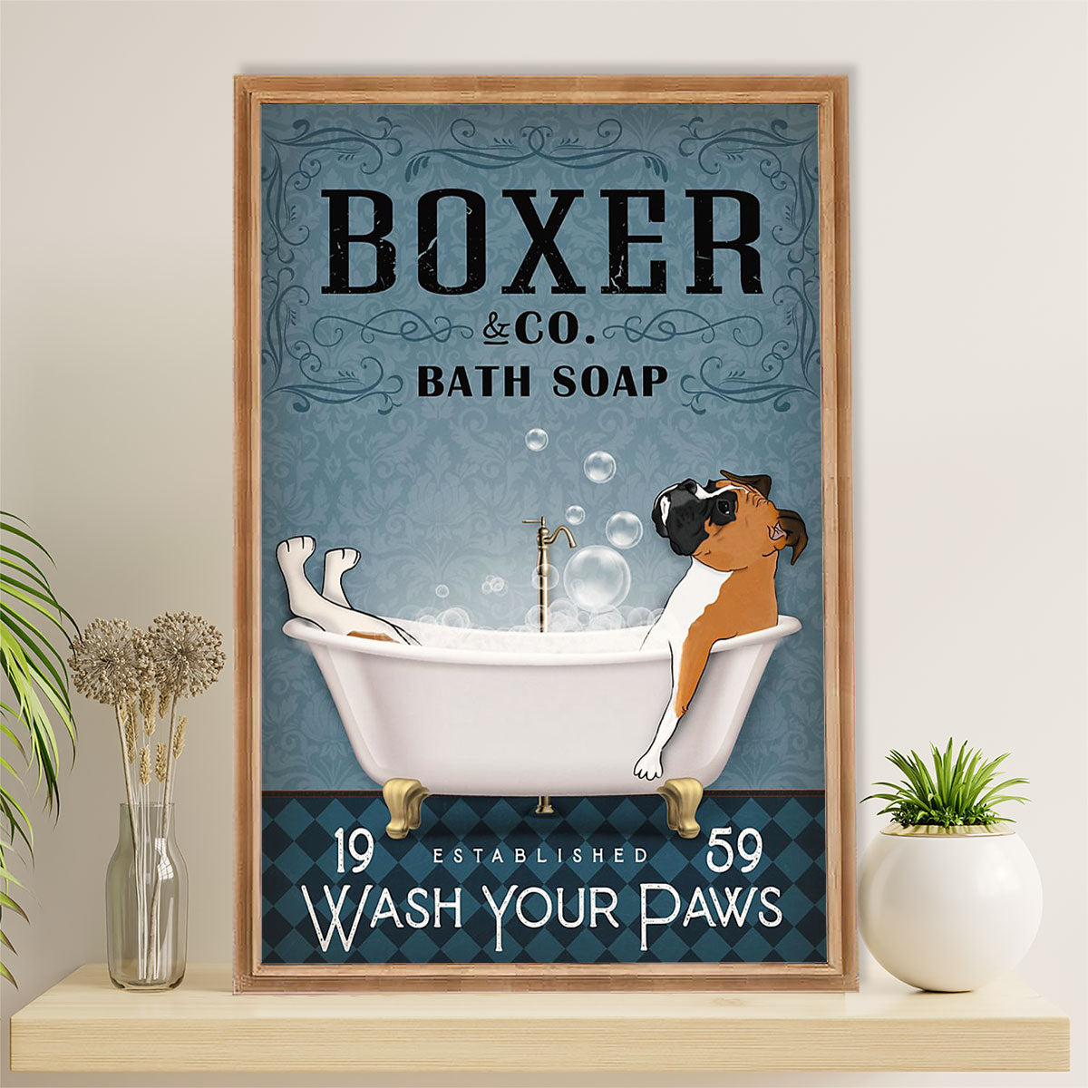Funny Cute Boxer Canvas Wall Art Prints | Bath Soap | Gift for Brindle Boxador Dog Lover