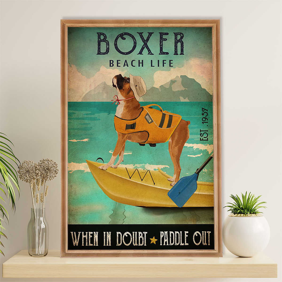 Funny Cute Boxer Canvas Wall Art Prints | Beach Life | Gift for Brindle Boxador Dog Lover