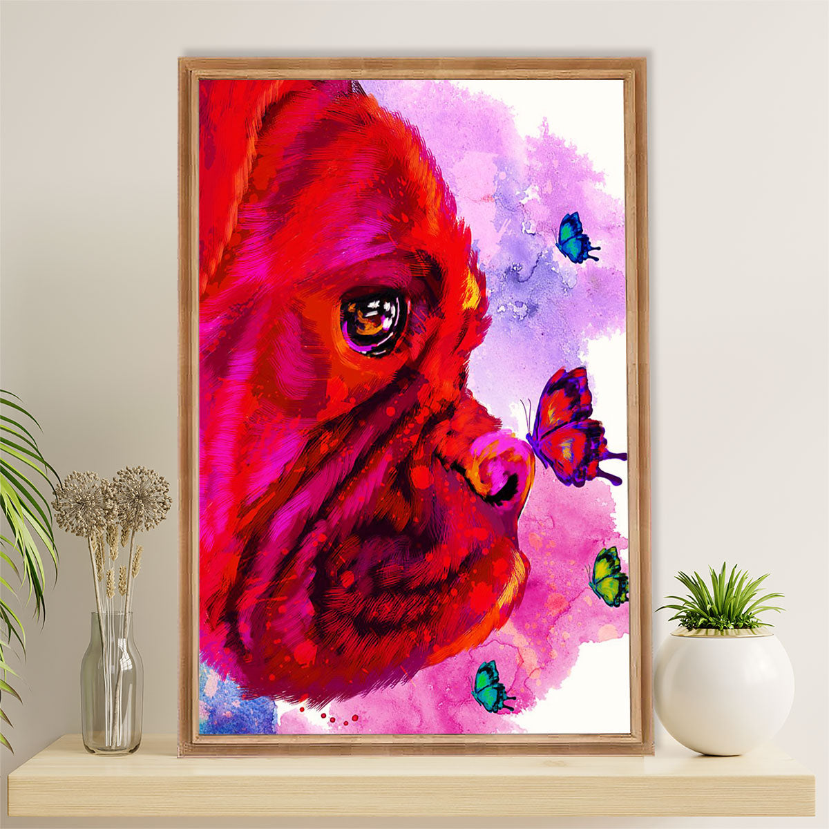 Funny Cute Boxer Canvas Wall Art Prints | Watercolor Dog | Gift for Brindle Boxador Dog Lover