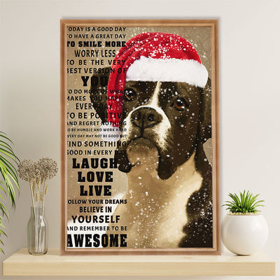 Funny Cute Boxer Poster | Christmas Dog | Wall Art Gift for Brindle Boxador Puppies Lover