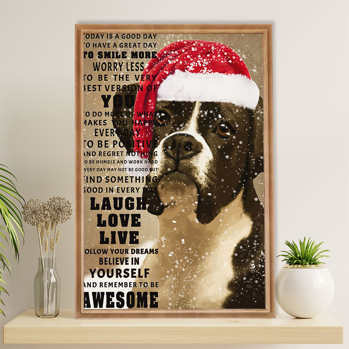 Funny Cute Boxer Canvas Wall Art Prints | Christmas Dog | Gift for Brindle Boxador Dog Lover