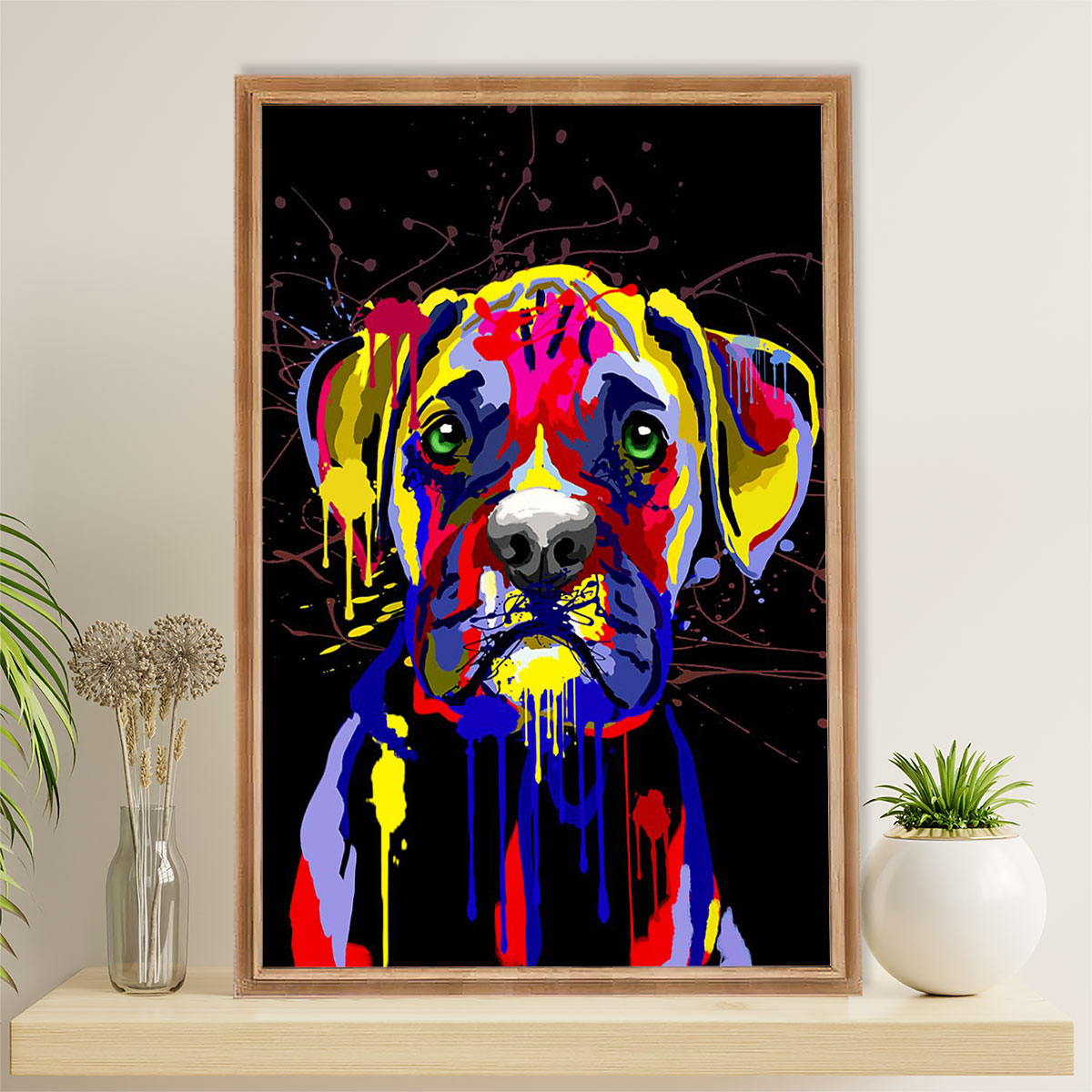 Funny Cute Boxer Canvas Wall Art Prints | Watercolor Dog | Gift for Brindle Boxador Dog Lover