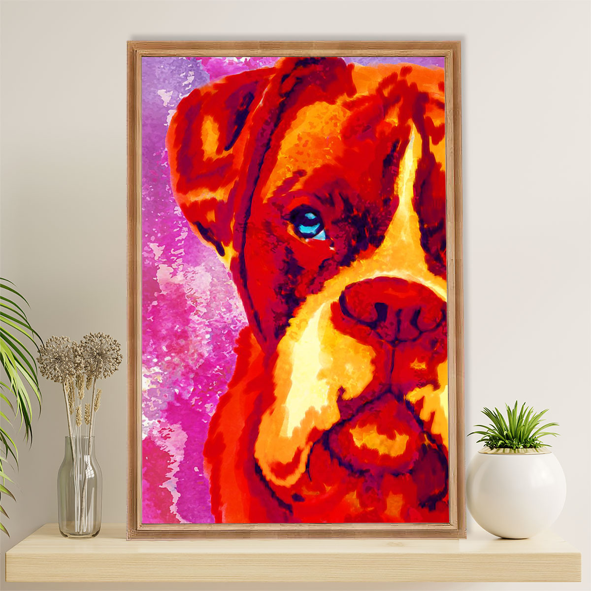 Funny Cute Boxer Poster | Dog Colorful Painting | Wall Art Gift for Brindle Boxador Puppies Lover