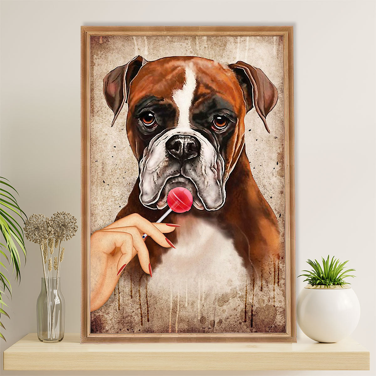 Funny Cute Boxer Canvas Wall Art Prints | Dog & Lady | Gift for Brindle Boxador Dog Lover