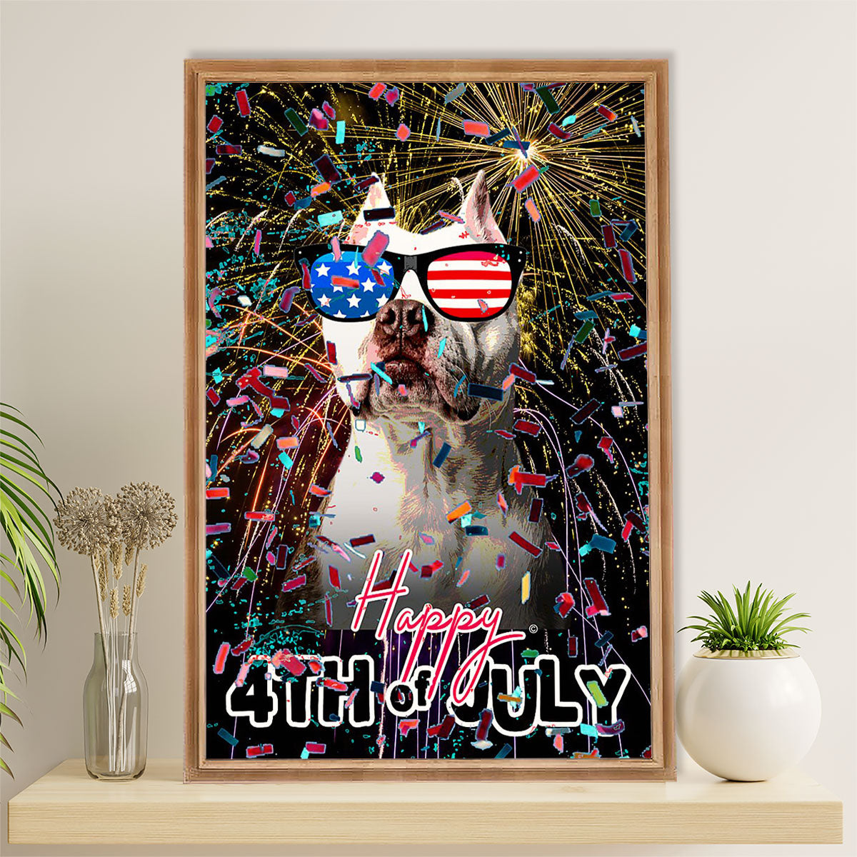 Funny Cute Boxer Canvas Wall Art Prints | 4th of July | Gift for Brindle Boxador Dog Lover