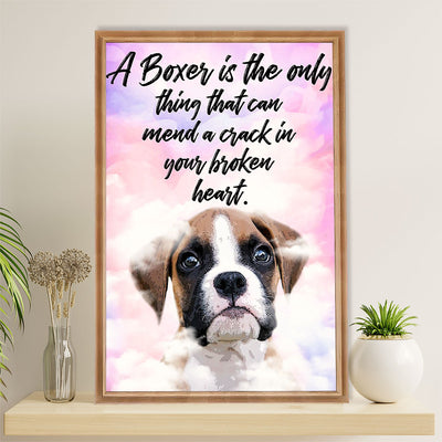 Funny Cute Boxer Canvas Wall Art Prints | Broken Heart | Gift for Brindle Boxador Dog Lover