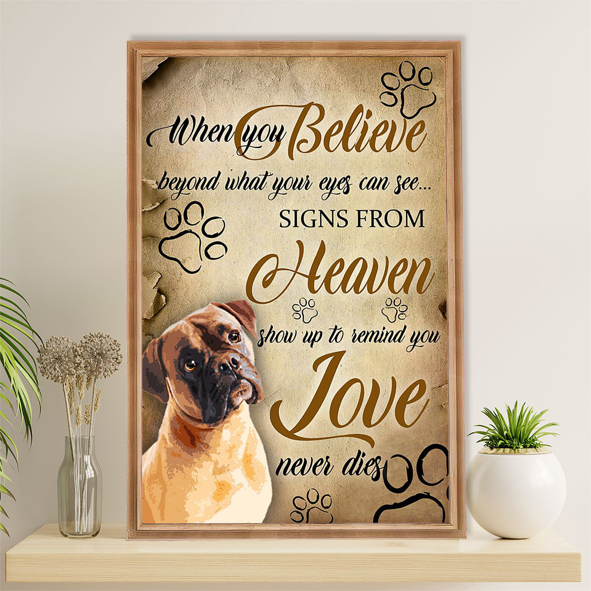 Funny Cute Boxer Canvas Wall Art Prints | Signs From Heaven | Gift for Brindle Boxador Dog Lover