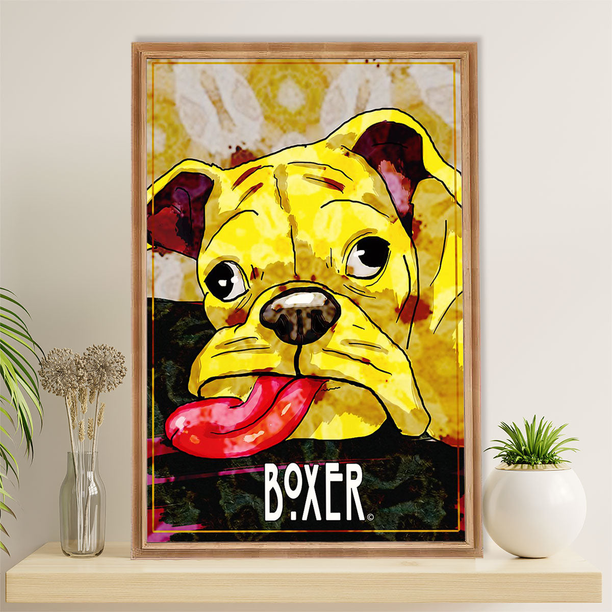 Funny Cute Boxer Canvas Wall Art Prints | Funny Dog | Gift for Brindle Boxador Dog Lover