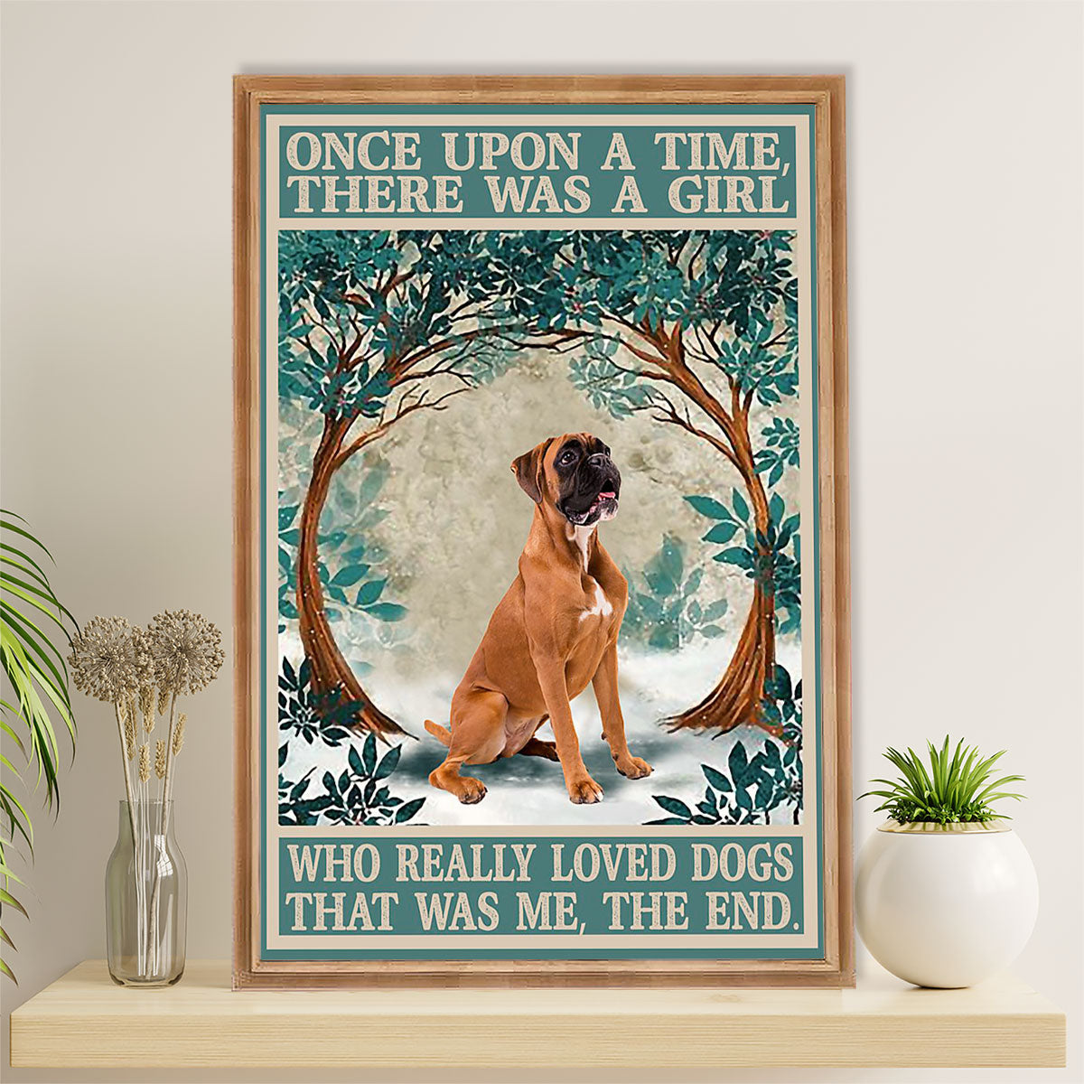 Funny Cute Boxer Poster | Girl Loves Dogs | Wall Art Gift for Brindle Boxador Puppies Lover