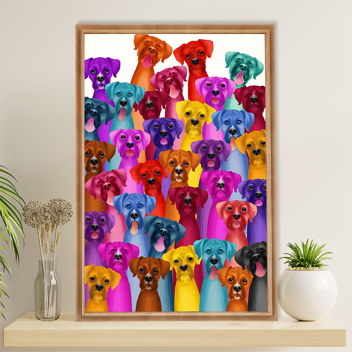 Funny Cute Boxer Poster | Multi Dog | Wall Art Gift for Brindle Boxador Puppies Lover