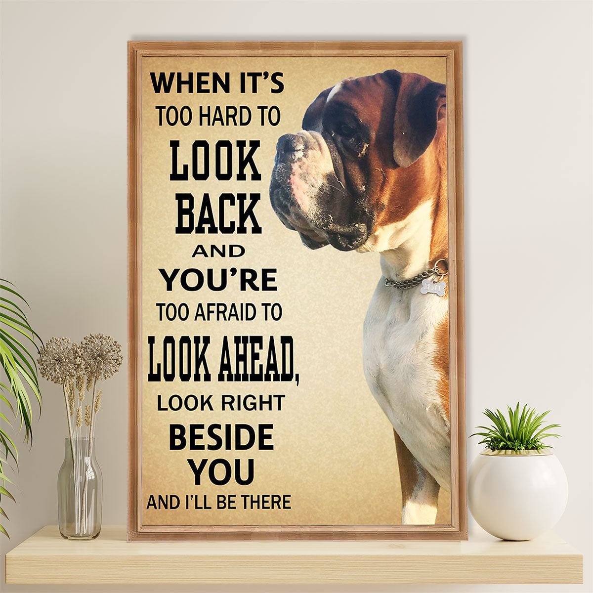 Funny Cute Boxer Canvas Wall Art Prints | Look Right Beside You | Gift for Brindle Boxador Dog Lover