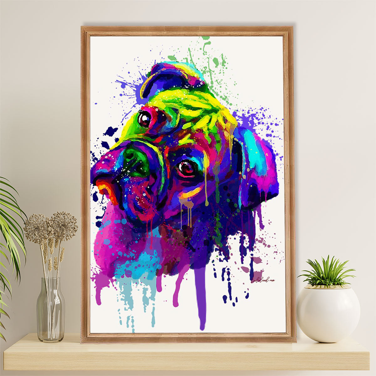 Funny Cute Boxer Canvas Wall Art Prints | Watercolor Dog Painting | Gift for Brindle Boxador Dog Lover