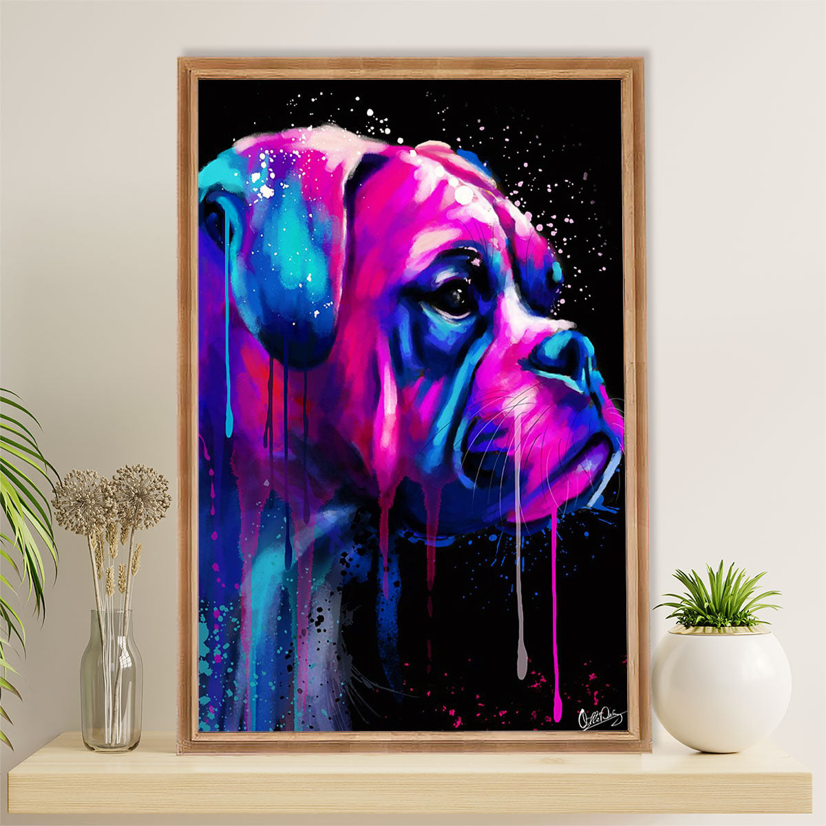 Funny Cute Boxer Poster | Watercolor Dog Painting | Wall Art Gift for Brindle Boxador Puppies Lover