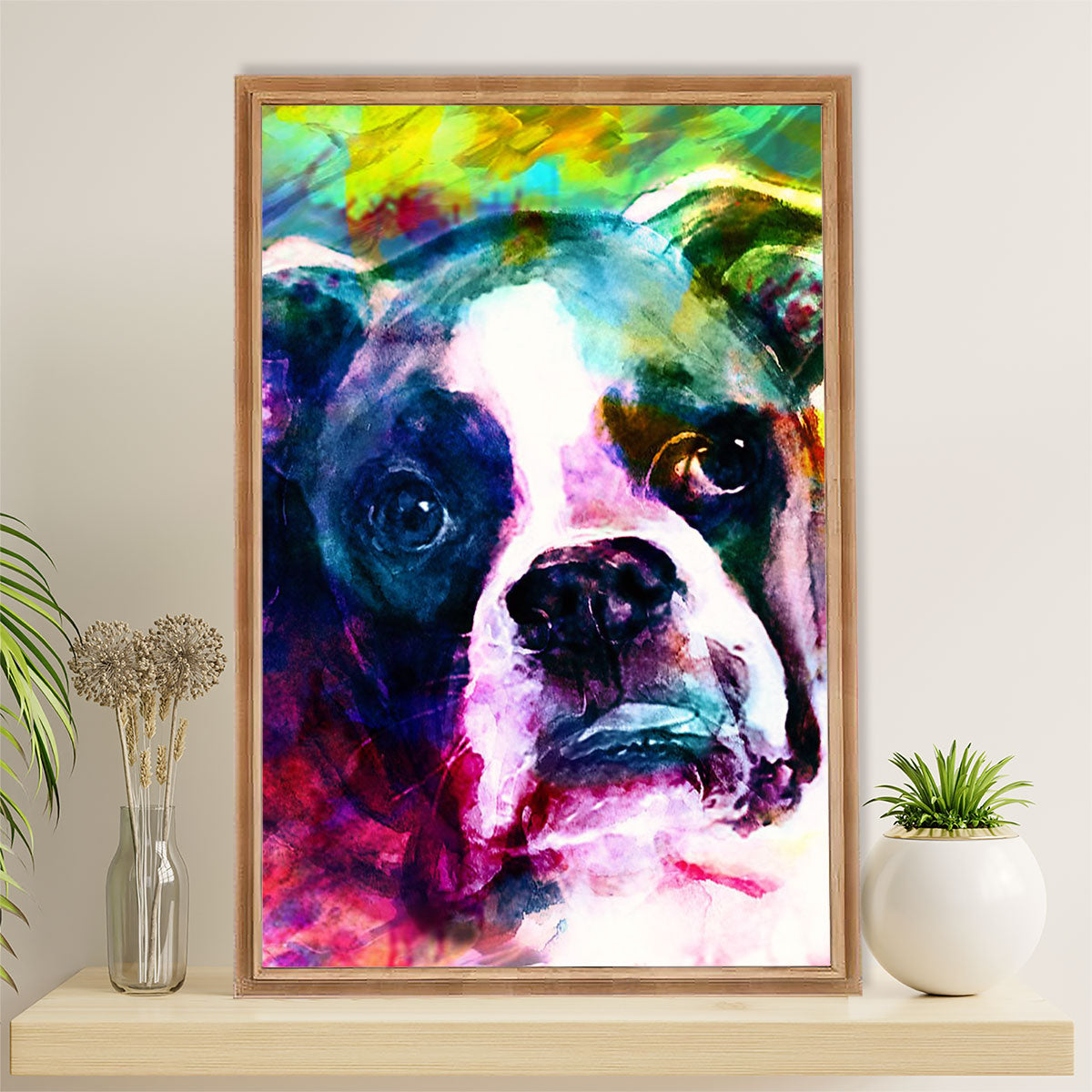 Funny Cute Boxer Poster | Watercolor Dog Painting | Wall Art Gift for Brindle Boxador Puppies Lover