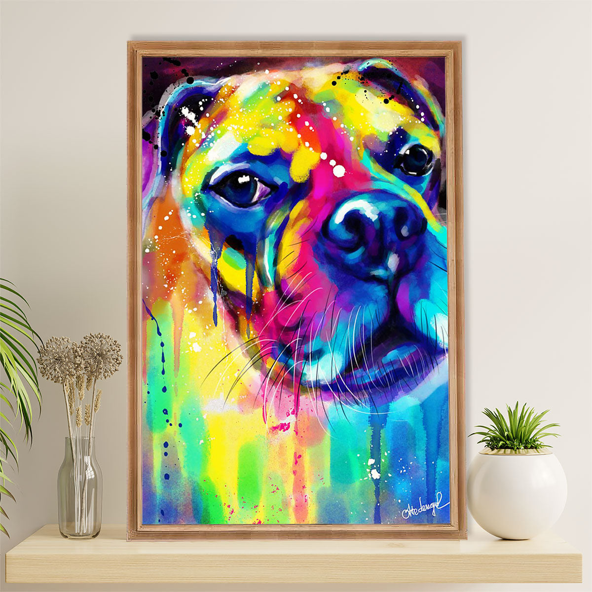 Funny Cute Boxer Canvas Wall Art Prints | Watercolor Dog Painting | Gift for Brindle Boxador Dog Lover