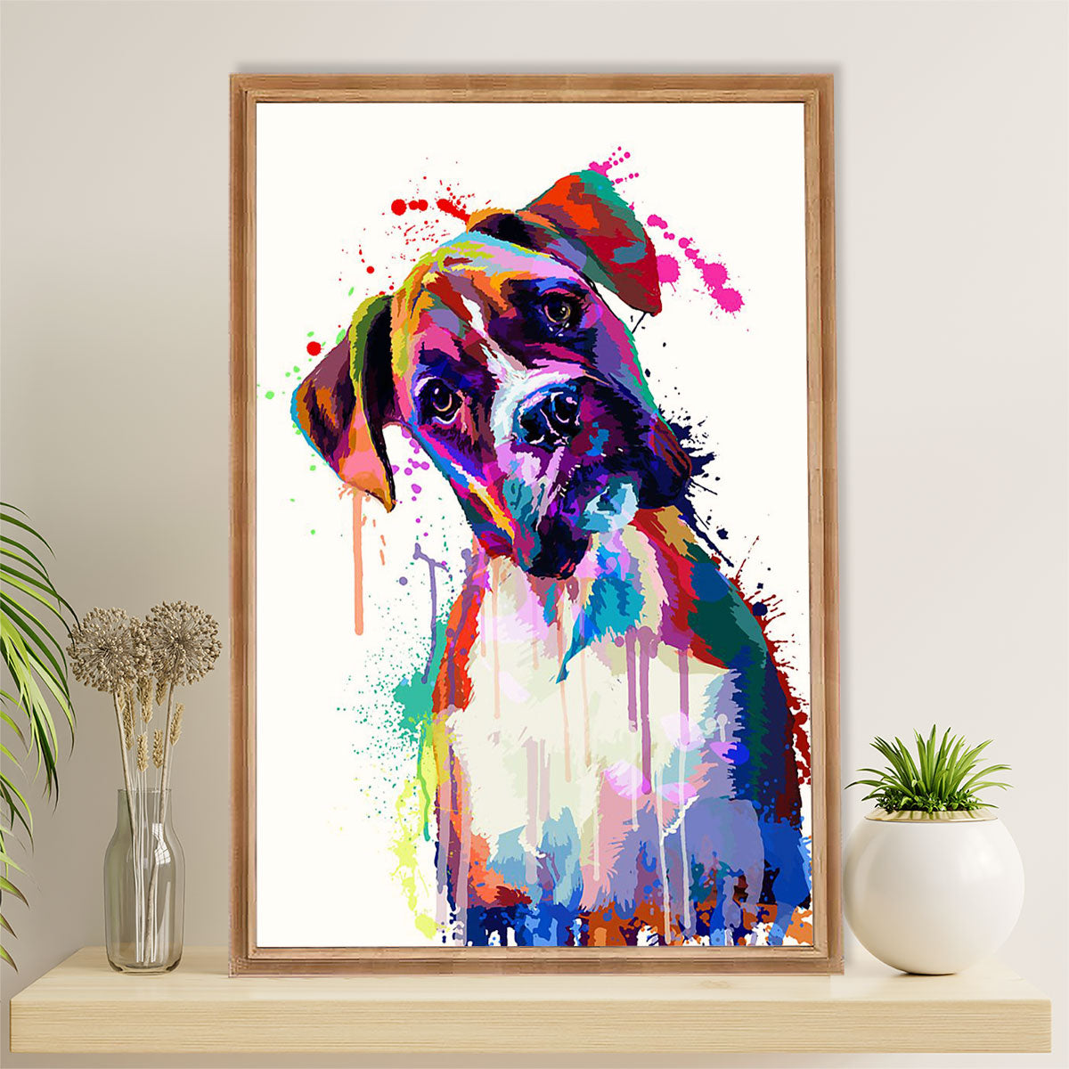 Funny Cute Boxer Poster | Watercolor Dog Painting | Wall Art Gift for Brindle Boxador Puppies Lover