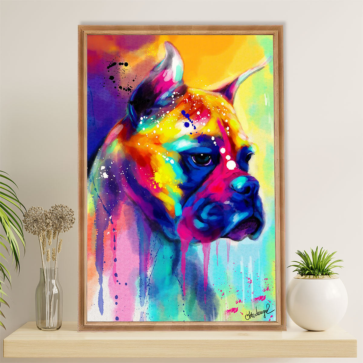 Funny Cute Boxer Poster | Watercolor Dog Painting | Wall Art Gift for Brindle Boxador Puppies Lover