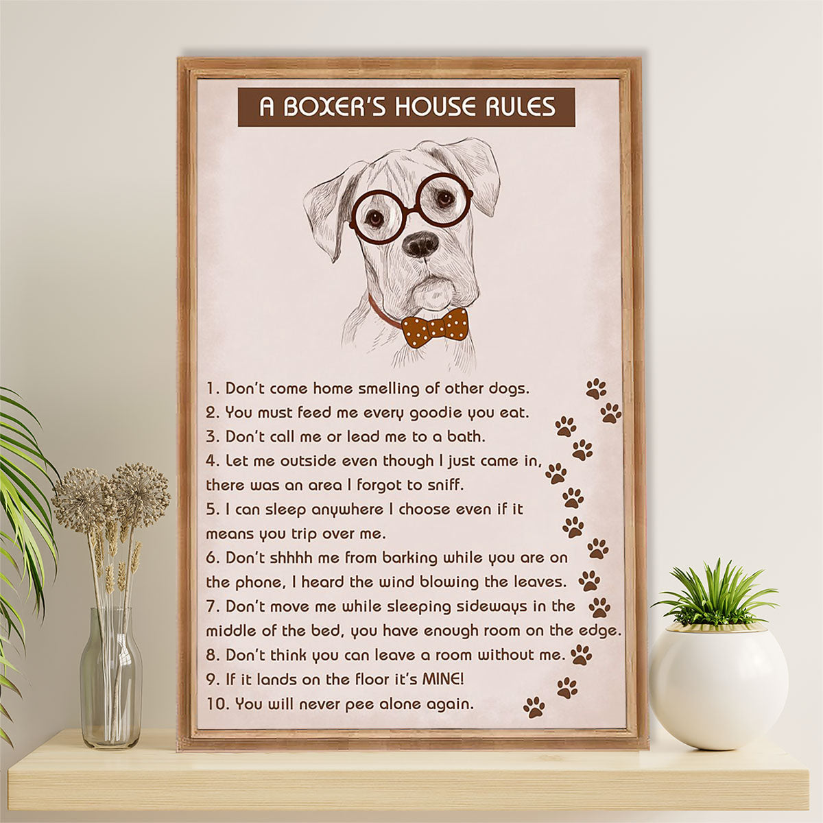 Funny Cute Boxer Canvas Wall Art Prints | Boxer's House Rules | Gift for Brindle Boxador Dog Lover