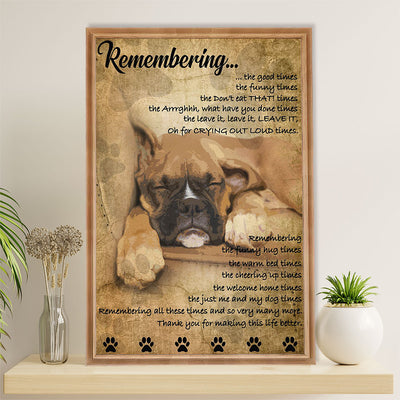Funny Cute Boxer Poster | Remembering | Wall Art Gift for Brindle Boxador Puppies Lover