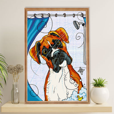 Funny Cute Boxer Canvas Wall Art Prints | Dog in Bath | Gift for Brindle Boxador Dog Lover