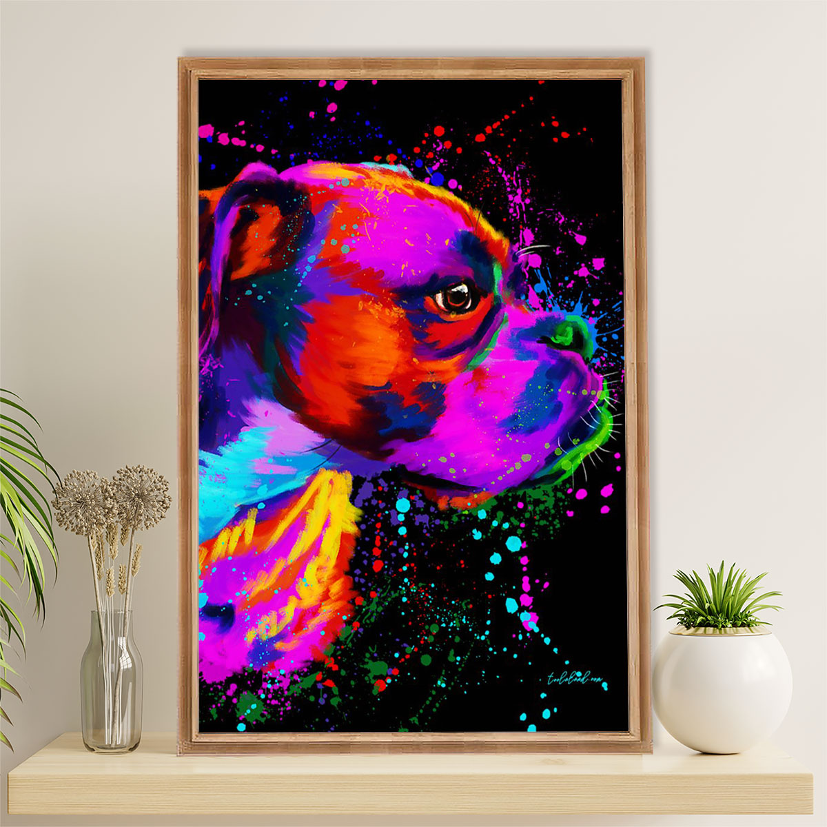 Funny Cute Boxer Canvas Wall Art Prints | Watercolor Dog Painting | Gift for Brindle Boxador Dog Lover