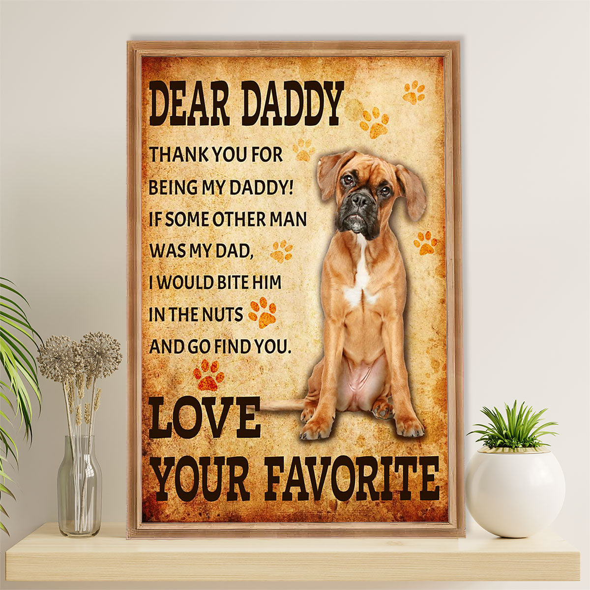 Funny Cute Boxer Canvas Wall Art Prints | From Boxer To Daddy | Gift for Brindle Boxador Dog Lover
