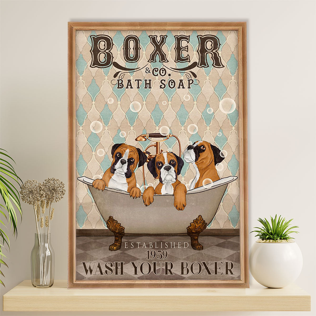 Funny Cute Boxer Canvas Wall Art Prints | Bath Soap | Gift for Brindle Boxador Dog Lover
