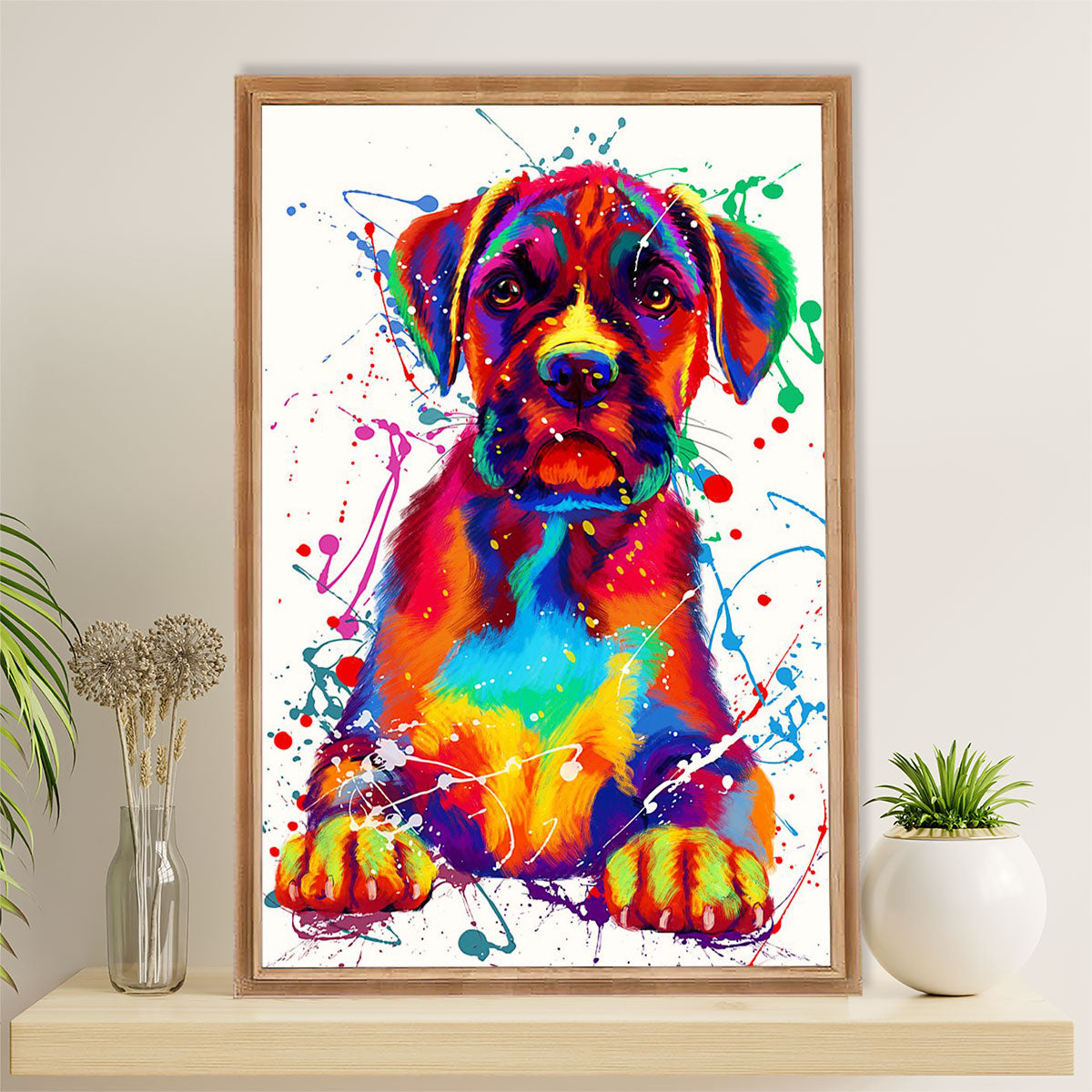 Funny Cute Boxer Canvas Wall Art Prints | Watercolor Dog Painting | Gift for Brindle Boxador Dog Lover