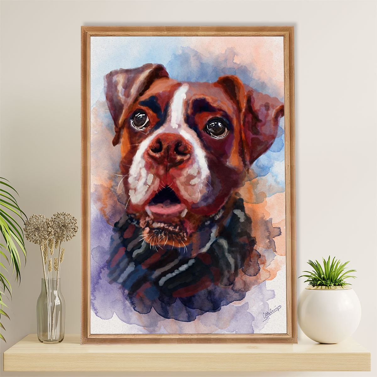 Funny Cute Boxer Poster | Potrait Dog Painting | Wall Art Gift for Brindle Boxador Puppies Lover