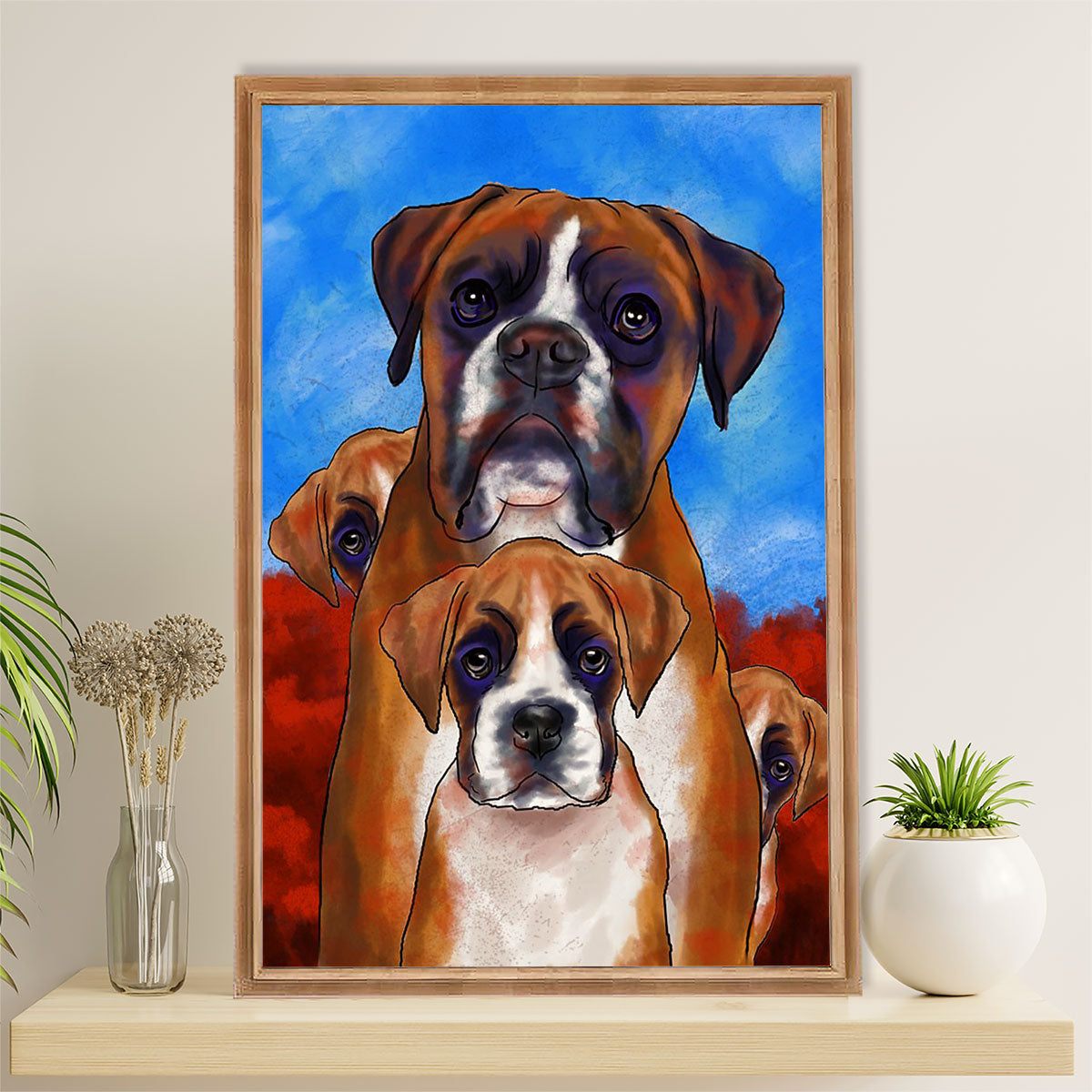 Funny Cute Boxer Canvas Wall Art Prints | Boxer Family | Gift for Brindle Boxador Dog Lover