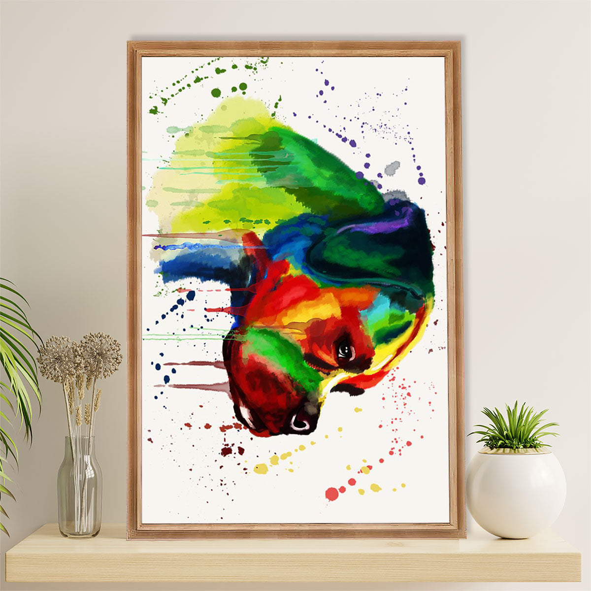 Funny Cute Boxer Poster | Watercolor Dog Painting | Wall Art Gift for Brindle Boxador Puppies Lover